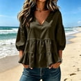 thumbnail image 5 of ClodeEU Women's V Neck Puff 3/4 Sleeve Tiered Ruffle Peplum Blouse,Loose Solid Babydoll Casual Top Army Green,Women's Plus L, 5 of 6