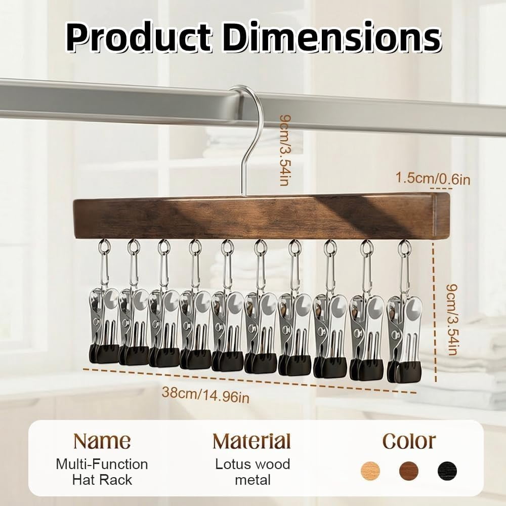 2026 New Pure Wood Rotating Closet Organizer with 12 Clips - Vertical Space Saver & Wrinkle-Free Storage Solution, Multi-Layer Solid Wood Rotating Hanger, for Jeans Leggings Skirts Hats (5, Nature)