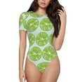 thumbnail image 2 of Goofa Green Lemon Slices Printed Women Rash Guard Short Sleeve,Tummy control Swimsuit Surfing Swimsuit Bathing Suit One Piece Swimsuit UPF 50-X-Large, 2 of 9