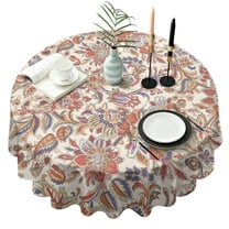 Beige Floral and Paisley Pattern Round Tablecloth 60"x60",Wrinkle Wipeable Table Cloth for Kitchen Dining Room Picnic Patio Party
