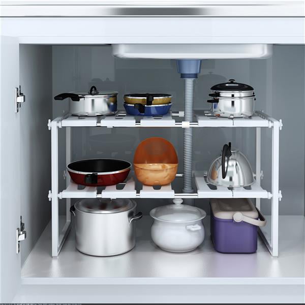 2 Layer Expandable Expandable Under Sink Storage Rack, Multi-function Kitchen  Pot Pan Organizer Cabinet Shelf Holder 