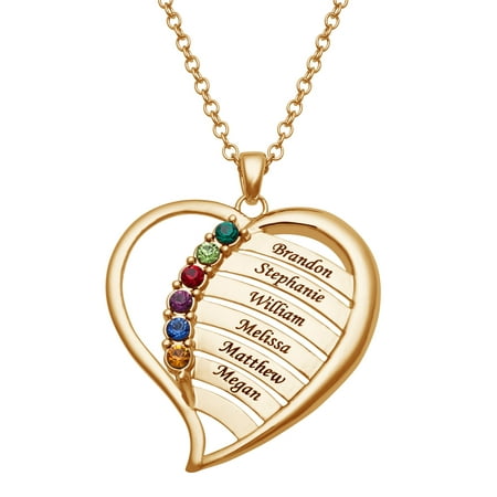 Personalized Planet Personalized Mother's Family Birthstone and Names Heart Necklace, 18"
