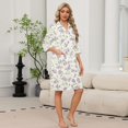 thumbnail image 2 of Zipper Robes for Women Lightweight Soft Summer Bathrobes for Women Zipper Front 3/4 Length Sleeve Knee Length Vintage Floral Print Loose Fit Sleepwear Nightgown with Pockets Purple M, 2 of 7