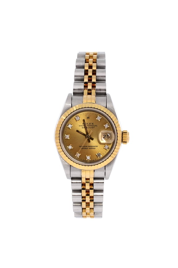 Pre-Owned Oyster Perpetual Datejust Automatic Watch Stainless Steel and Yellow Gold with Diamond Markers 26 By Rebag