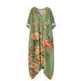 thumbnail image 5 of Roncen Women's Floral Print Dress, V-Neck 3/4 Sleeve Boho Dress with Asymmetric Hem and Side Pockets, 5 of 7