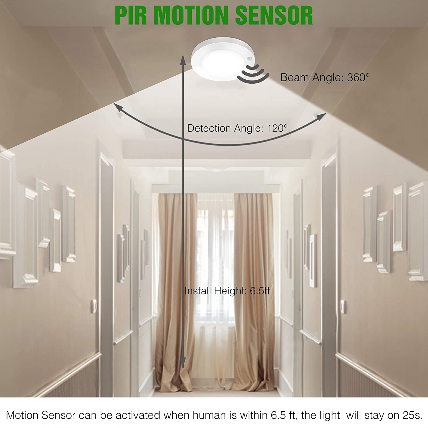 Motion Sensor LED Ceiling Light, 6inch 120V LED Flush Mount Round Lighting Fixture, 10W 700lm LED Closet Light for Indoor/Outdoor, Porches, Closet Rooms, Stairs, Hallways, 3000K Warm White