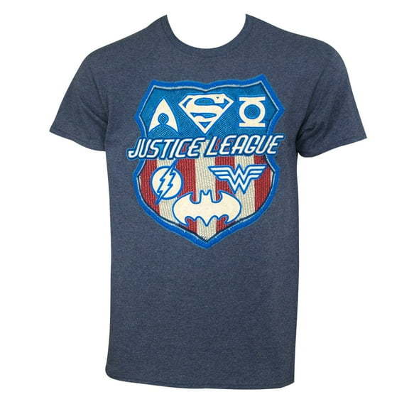 Justice League Men's Navy Blue Patriotic Crest T-Shirt-2XLarge