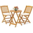 thumbnail image 2 of Costway 3 PCS Acacia Wood Patio Bistro Set Folding Table & Chairs Set with Cushions Beige, 2 of 11