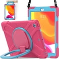 thumbnail image 1 of KOMI for iPad 9th/ 8th/ 7th Generation Case (iPad 10.2 inch Rugged Case 2021/2020/2019) with Screen Protector, Rotating Stand/Pencil Holder/Carrying Shoulder Strap Ring Kickstand (Rose Blue), 1 of 5