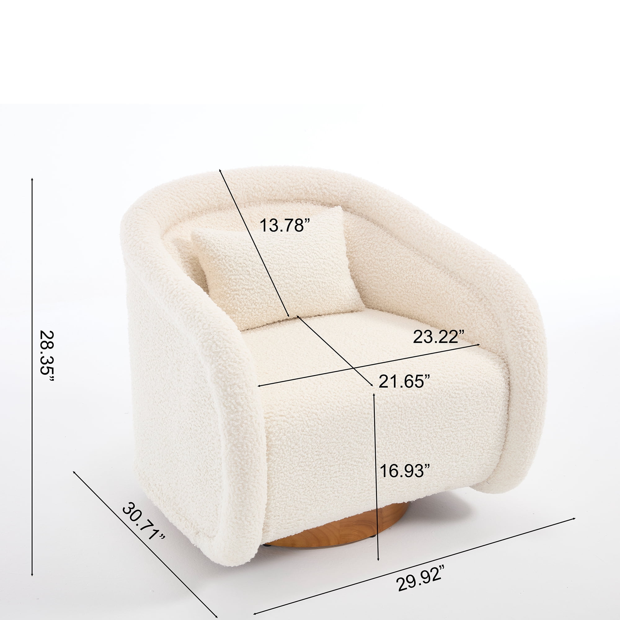 Lunale Swivel Accent Barrel Chair, Modern Pumpkin-Shaped Armchair for Living Room, Beige Teddy Ivory