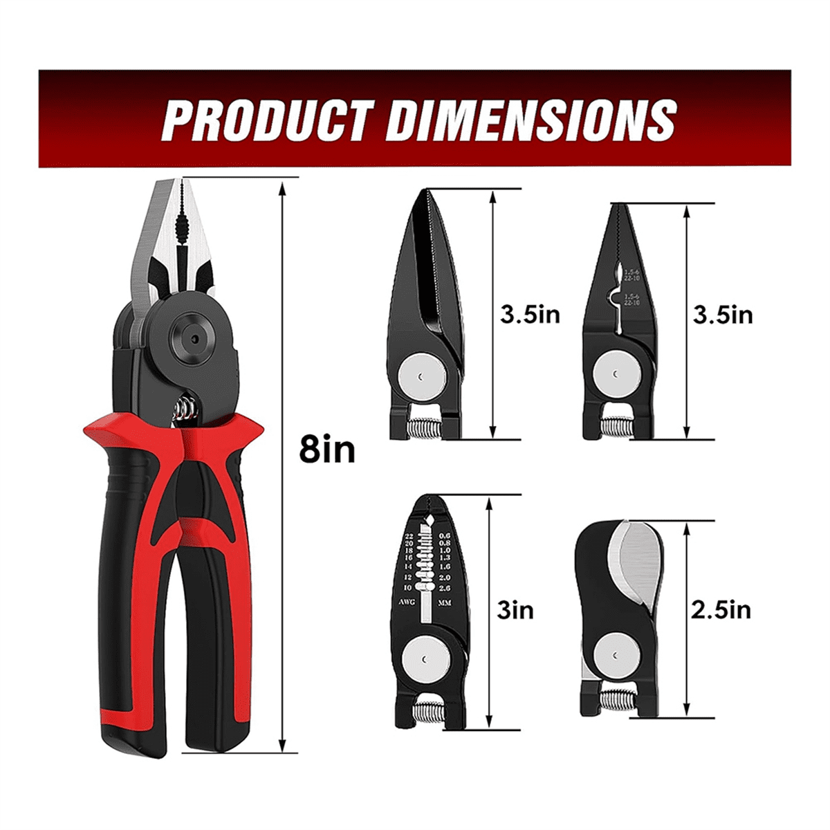 5-In-1 Replaceable Pliers Tool, Multifunctional Tool - with Wire Strippers, Crimping Pliers, Shears, Birthday Gift