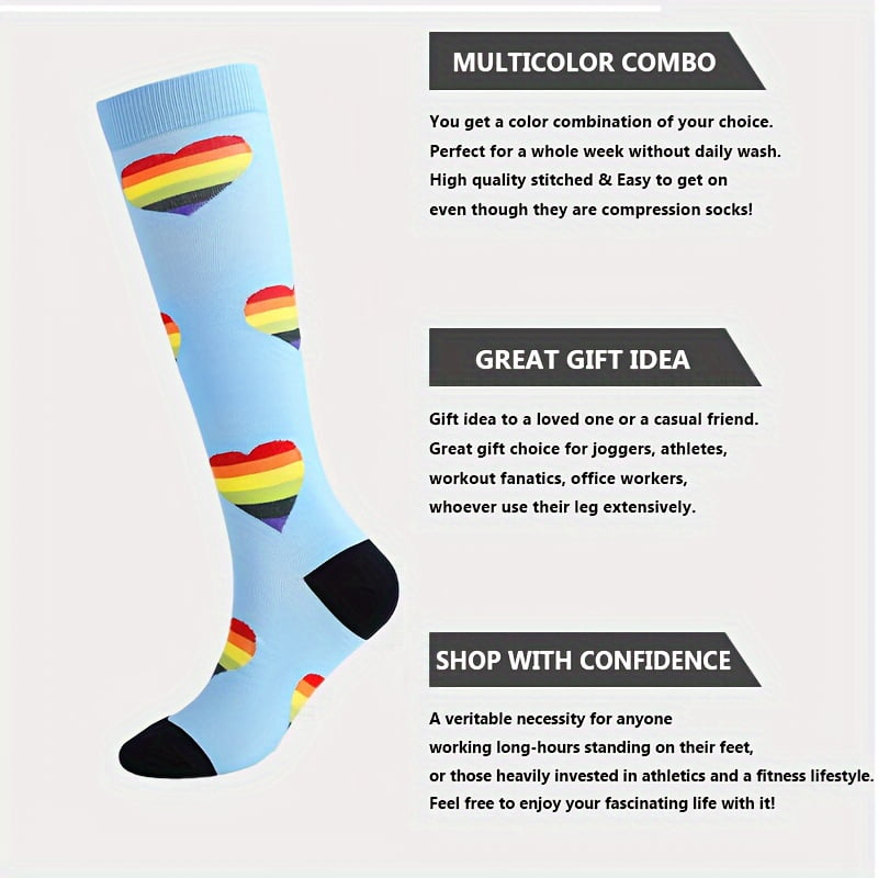8 Pairs Compression Socks for Men Women Knee Support Hose Medias De Compresion Para Mujer Nurse Nursing School Student Accessories for Work Leg Long Stockings Pregnancy Maternity Travel