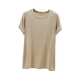 thumbnail image 2 of ClodeEU Women's Crew Neck Short Sleeve T Shirt with Side Slit,Casual Solid Color Summer Blouse Beige,Women's Plus L, 2 of 7