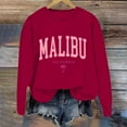 thumbnail image 4 of Women's Sweatshirt Malibu Letter Print Fall Crewneck Sweatshirt Relaxed Fit Basic Top Essential Casual Outfit Hoodie Women Red XXL, 4 of 6