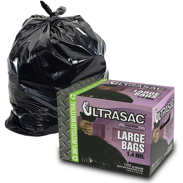 UltraSac 33 Gallon Trash Bags (Huge 100 Pack/w Ties) 33" x 39