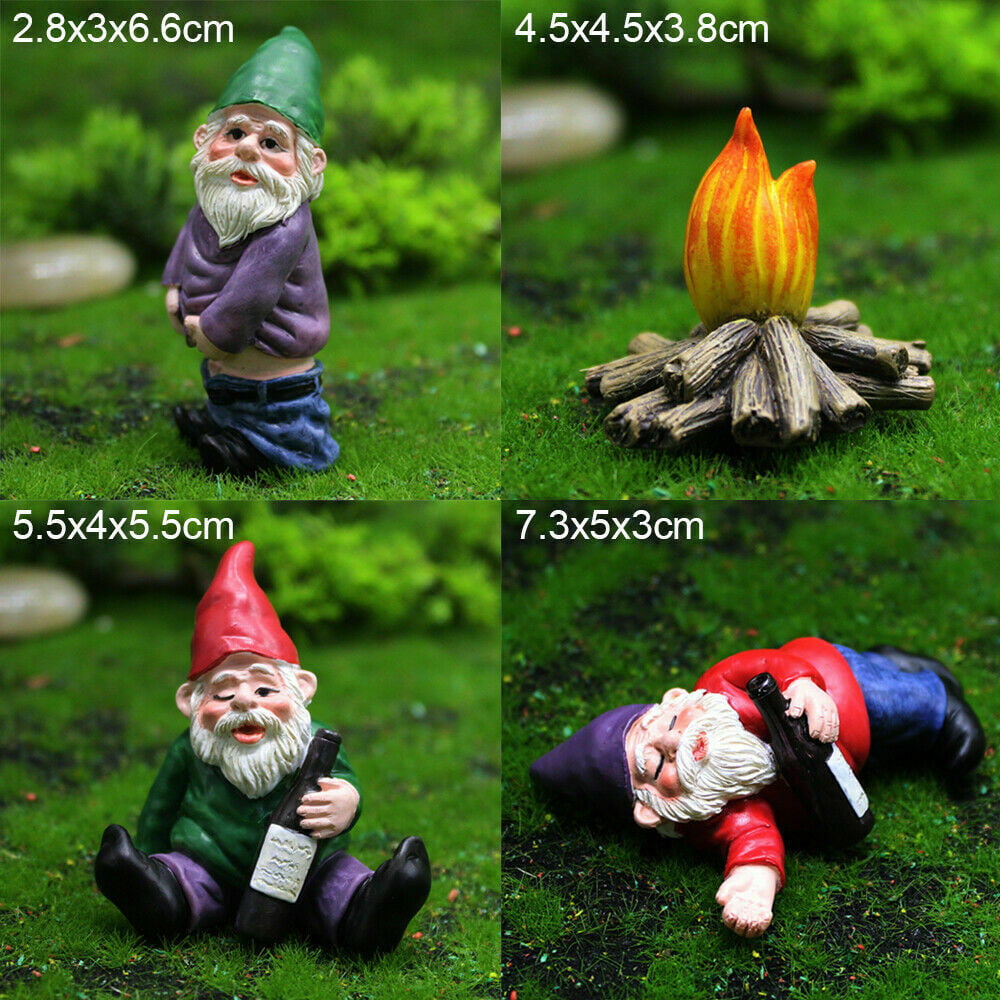 Fairy Garden Miniature Gnomes-Mini Garden 4pcs Drunk Dwarfs Figurine Kit Set for Outdoor and Indoor Decor 