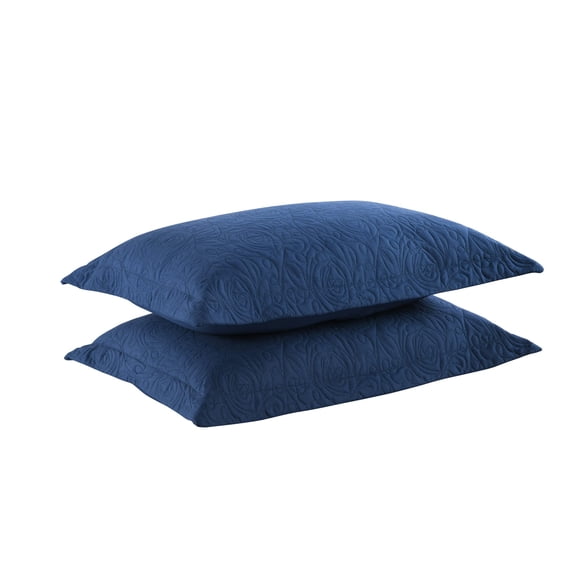 Marcielo Juego de 2 fundas de almohada bordadas de microfibra decorativas King Size (azul marino)