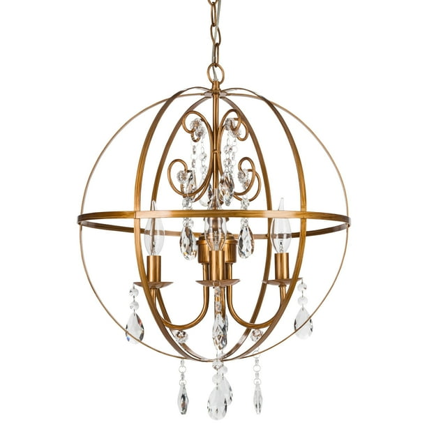Amalfi Décor 4 Light Contemporary Crystal Orb Plug In Chandelier Gold Wrought Iron Frame With Glass Crystals Com Amalfi Décor 4 Light Contemporary, Crystal Orb Chandelier Gold