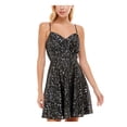 thumbnail image 1 of TRIXXI Robe Noire Plissée à Ourlet Évasé avec Fermeture Éclair, Bretelles Spaghetti, Encolure Cœur, Courte, Ajustée et Évasée pour Fête 13, 1 of 4