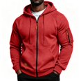 thumbnail image 3 of Homeyce mens zip up hoodie Full Zip Long Sleeve Workout Athletic Sweatshirts Casual Lightweight Outdoor Tactical Cargo Hoodie Fall Winter Drawstring Zip Up Sports Jackets,Red XL, 3 of 6