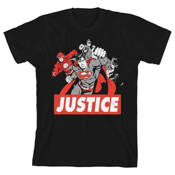 DC Comics Justice League Black & White Youth Boys T-Shirt-Medium