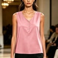 thumbnail image 4 of Hearthz Women's V Neck Womens Sleeveless Tops 3 Buttons Henley Curved Hem Tank Tops for Women Lightweight Summer Beach Vest, 4 of 4