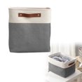 thumbnail image 2 of Storage Basket with Leather Handle, 11.02 inch Fabric Storage Bin, Clothes Organizer Basket, Laundry Storage Basket, Foldable Linen Storage Box, Closet Blanket Organizer for Bedroom Household, 2 of 5