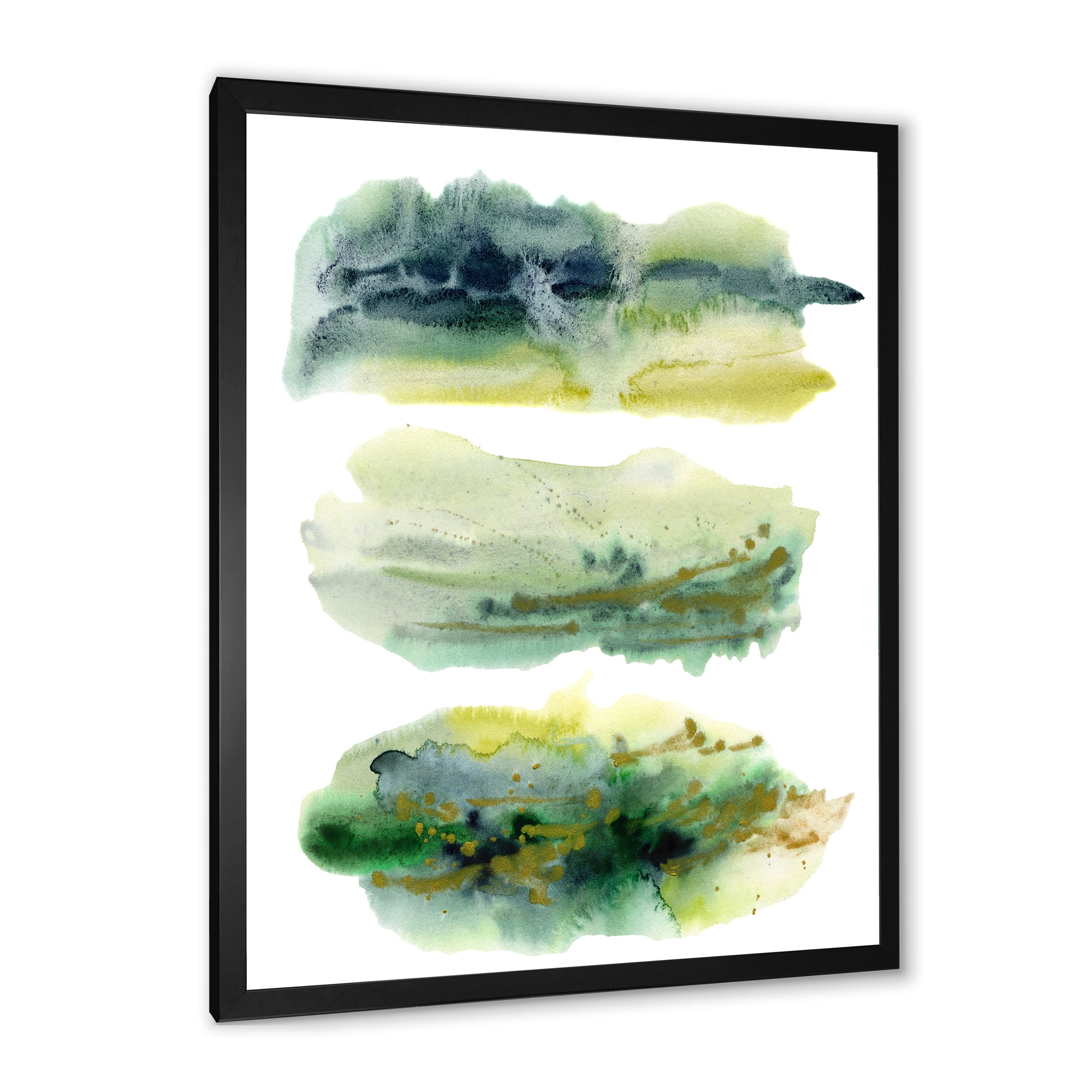 Designart 'Golden Green Abstract Clouds I' Modern Framed Art Print
