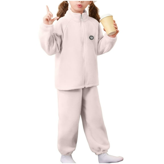 OGLCCG Girls 2 Piece Fleece Athletic Outfits Casual Long Sleeve Full Zip Hoodies and Sweatpants Set Casual Warm Novelty Tracksuit 2-14 Years