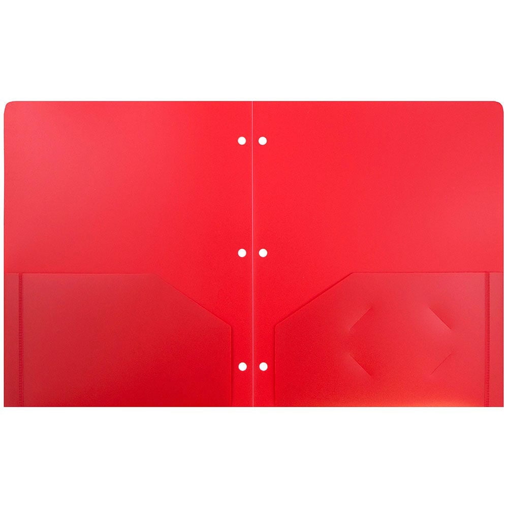JAM Paper Heavy Duty Plastic 3 Hole Punch Pocket Folders, Extra Tough, Red, Bulk 48/Pack