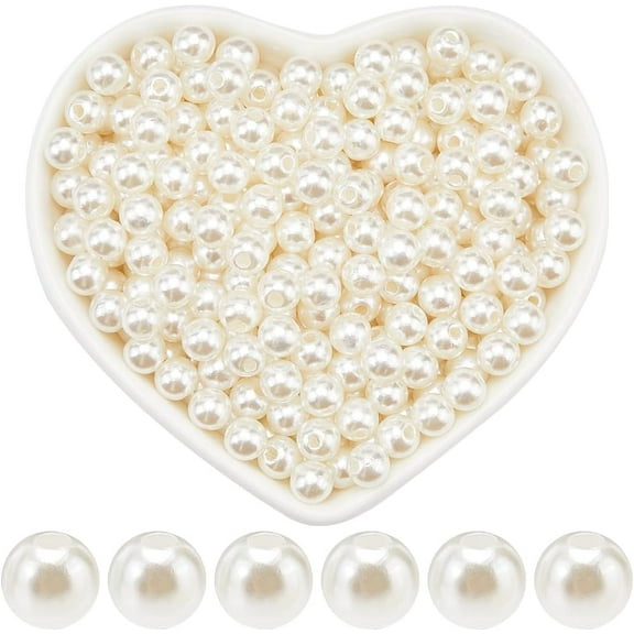 1000Pcs 6mm White Pearl Beads Acrylic Pearls Round Loose Pearl with Hole Crafts Pearl Spacer Beads for Jewelry Making Accessories DIY Necklaces Bracelets Earrings Rings Vase Fillers Decor