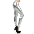 thumbnail image 4 of Sakkas Footless Liquid Wet Look Shiny Metallic Stretch Leggings - Silver - XL, 4 of 5