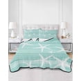 thumbnail image 2 of Quilts Twin-XL Size Bedding Set, Teal Starfish Coastal Lightweight Quilted Comforter, Summer Beach Nautical Ocean Wooden Reversible Bedspread Coverlet with Pillow Covers for All Season, 68" x 98", 2 of 7