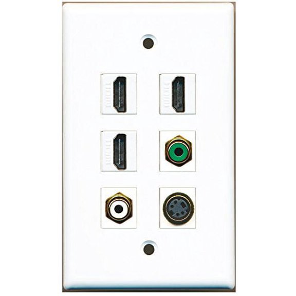 RiteAV - 3 HDMI 1 Port RCA White 1 Port RCA Green 1 Port S-Video Wall Plate