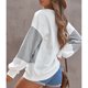 thumbnail image 3 of Suéter de las mujeres manga larga ronda Masajeadores cuello suelta casual contraste color costura camiseta gris M, 3 of 6