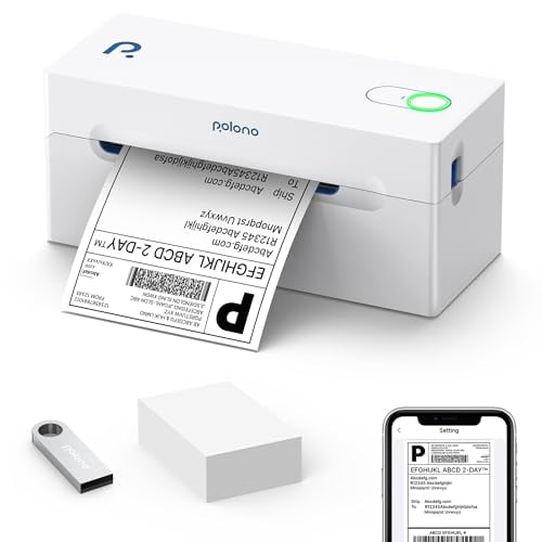 Impresora térmica de etiquetas de envío POLONO con Bluetooth, inalámbrica de 4 x 6 pulgadas para pequeñas empresas, compatible con Android, iPhone, Windows y Mac, ampliamente utilizada en eBay, Amazon