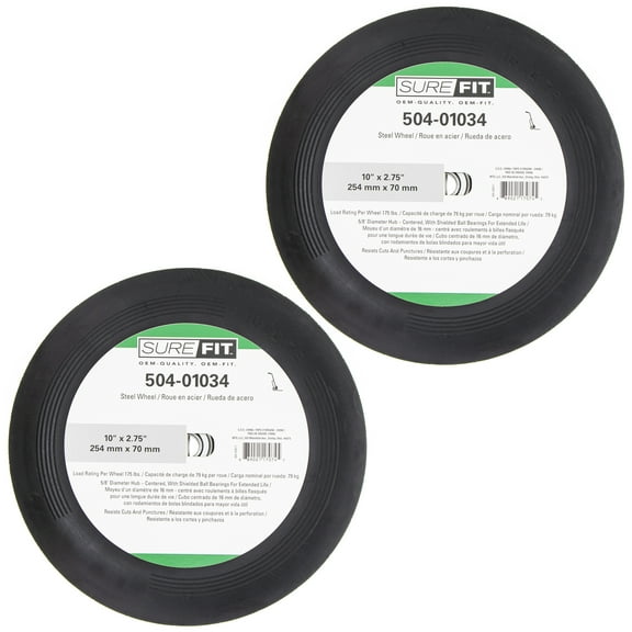 SureFit Ribbed Wheel 10x2.75 Steel 1-7 8" Hub Centered Universal Lawn Mower 2PK