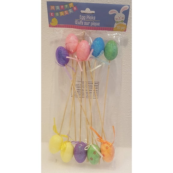 Easter Egg Picks Oeufs sur Pique 10pc Glitter Colored Eggs Easter Basket Party Decor