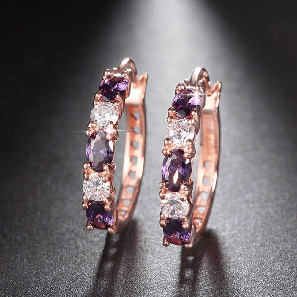 Hoop Earrings for Women Purple Cubic Zirconia White Gold Plated Ginger Lyne Collection