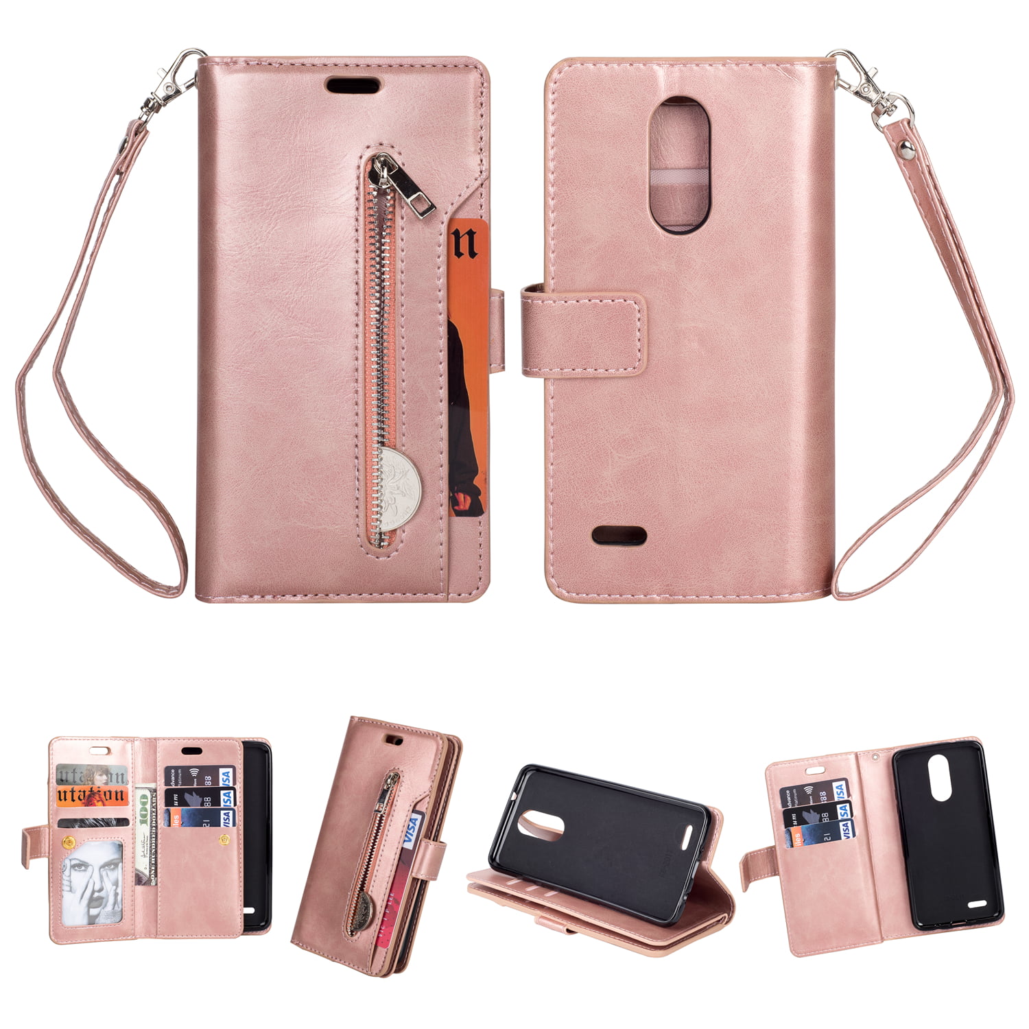 LG K10 2017 LG K20 Plus Case,LG Harmony/LG K20 LG LV5 Wallet Case,Printed Design PU Leather Phone Protective Case Cover with Card Holder Slot Pocket Magnetic for LG K20 V,Rose Butterfly 