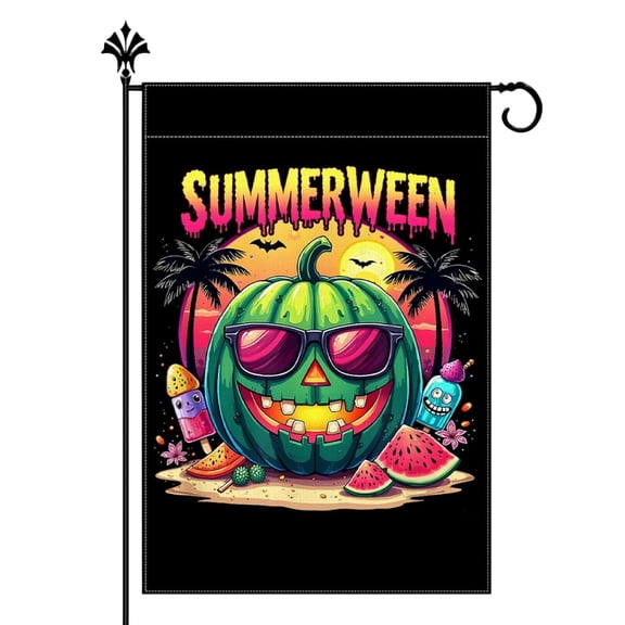Summer Halloween Yard Flag, Watermelon Pumpkin Summerween Party Decorations, Weatherproof 12"x18" Outdoor Flag for Summerween Party Garden & Porch Decoration