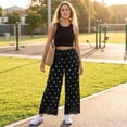 thumbnail image 5 of Resicozy Womens Lace Trim Wide Leg Pants 2026 Summer Cropped Lace-Hem Pants Casual Polka Dot Pant with Pockets Black L, 5 of 6
