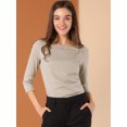 thumbnail image 2 of INSPIRE CHIC Blusa Estampado De Pata De Gallo Manga 3/4 Cuello Del Barco Oficina Trabajo Para Mujer Caqui M, 2 of 6