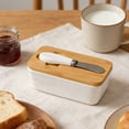thumbnail image 3 of YUN TAO Ceramic Butter Dish with Wooden Lid, Large Butter Container Keeper Storage with Stainless Steel Knife Spreader, Bamboo Cover and Silicone Sealing Ring, White, 3 of 3