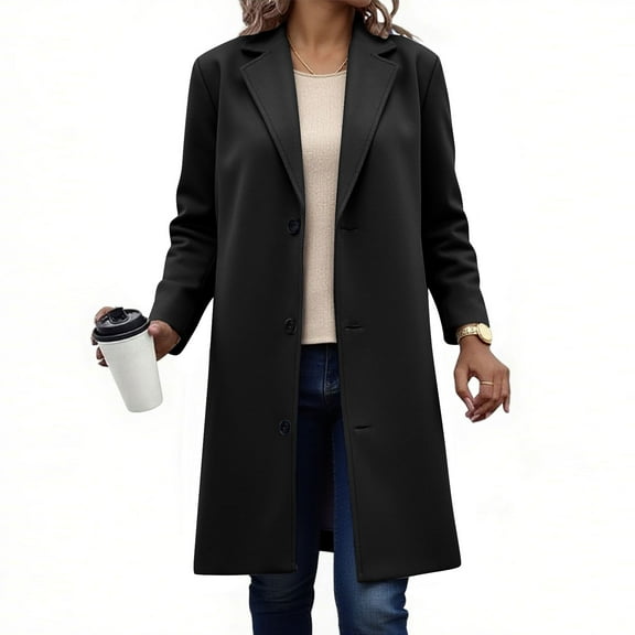 Karight Womens Wool Blend Coat Notched Lapel Collar Trench Coats Loose Casual Long Jacket Peacoat Fall Winter Outerwear