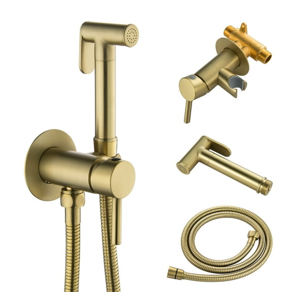 Cobbe Wall Mounted Adjustable Temperature  Handheld Bidet Sprayer for Toilet Bathroom Toilet Bidet Attachment for Wash Brushed Gold