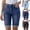 Dark Blue, variant on Women's Bermudas Jeans, Stretchy Denim Shorts for Women Button Closure Washed Lightweight Mid Waist Knee Length Jean Shorts with Pockets