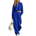 thumbnail image 3 of Dzrciro Sets for Women, Long Sleeve Lapel Half Zip Cropped Tops and Elastic Waist Wide Leg Pants with Pockets, Tendy Casual 2 Piece Sets S‑2XL, 3 of 10