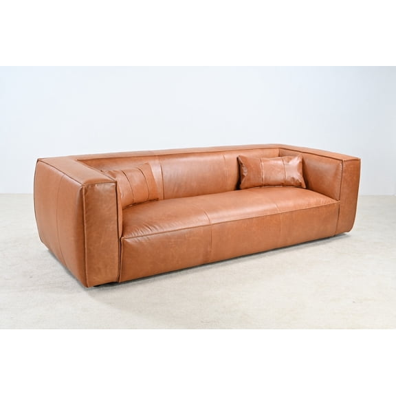Crafters and Weavers Genavive Top Grain Leather Sofa in Tan