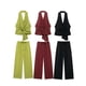 thumbnail image 5 of HH TRAF 2024 Conjuntos femeninos con escote en V, sin mangas, espalda descubierta, cremallera, blusa + cintura elástica, pantalones anchos con cordones, traje de verano para mujer a la moda, 5 of 5